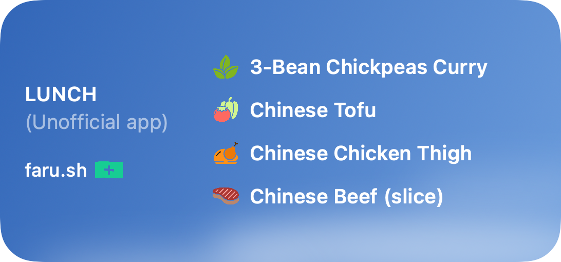 Lunch widget on a daytime sky: four dishes with category icons
